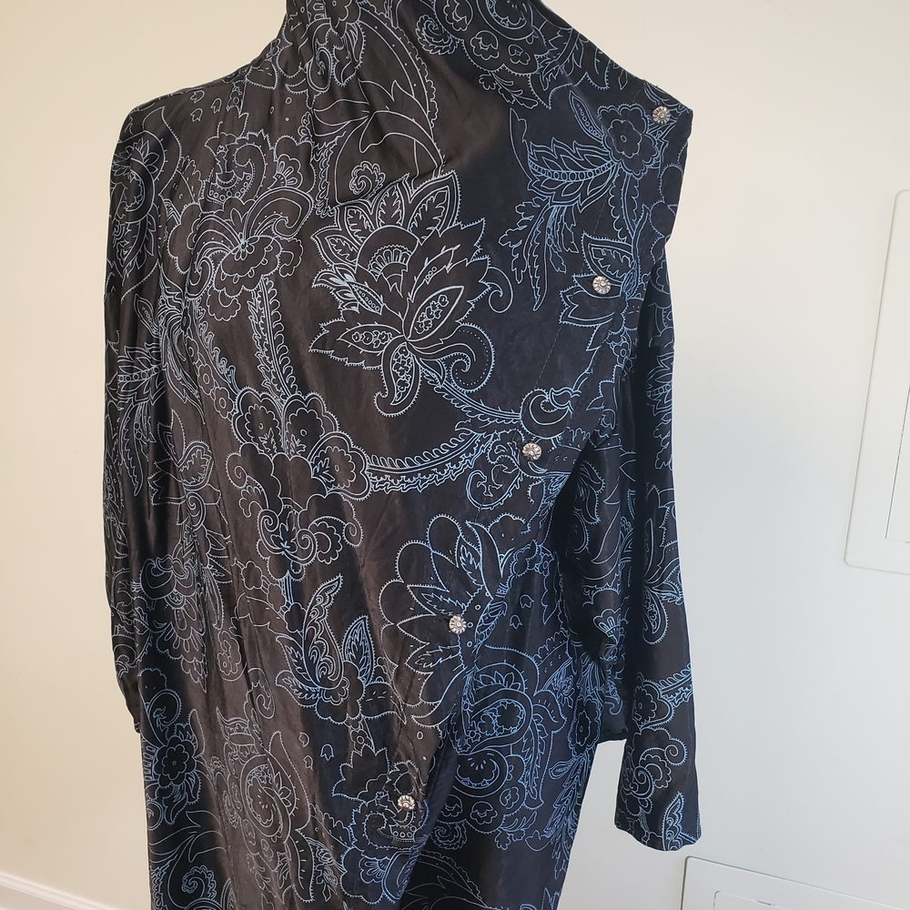 Vintage Black and Blue Paisley High-Neck Jacket